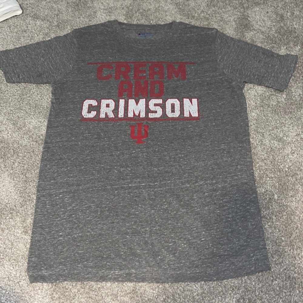 Champion Gray Tee with Cream and Crimson Graphic